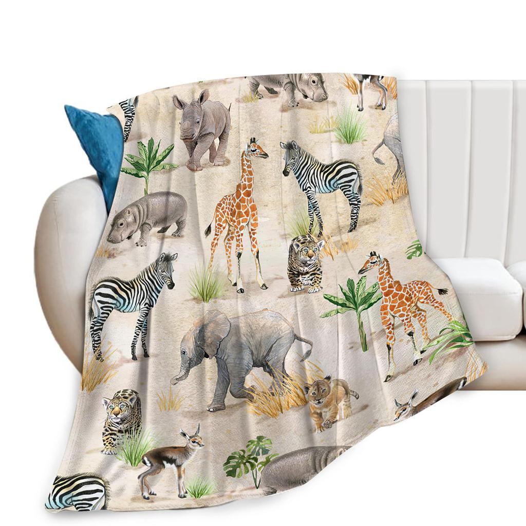 Cartoon Lion Elephant Animal Digitalprinted Polyester Velvet Flannel Cover Blanket Fleece Soft Sofa Cover Blankets for Beds