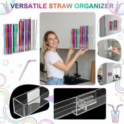 Acryl-Strohhalmhalter mit doppelseitigem Klebeband, höhenverstellbar, Aufbewahrungsregal
