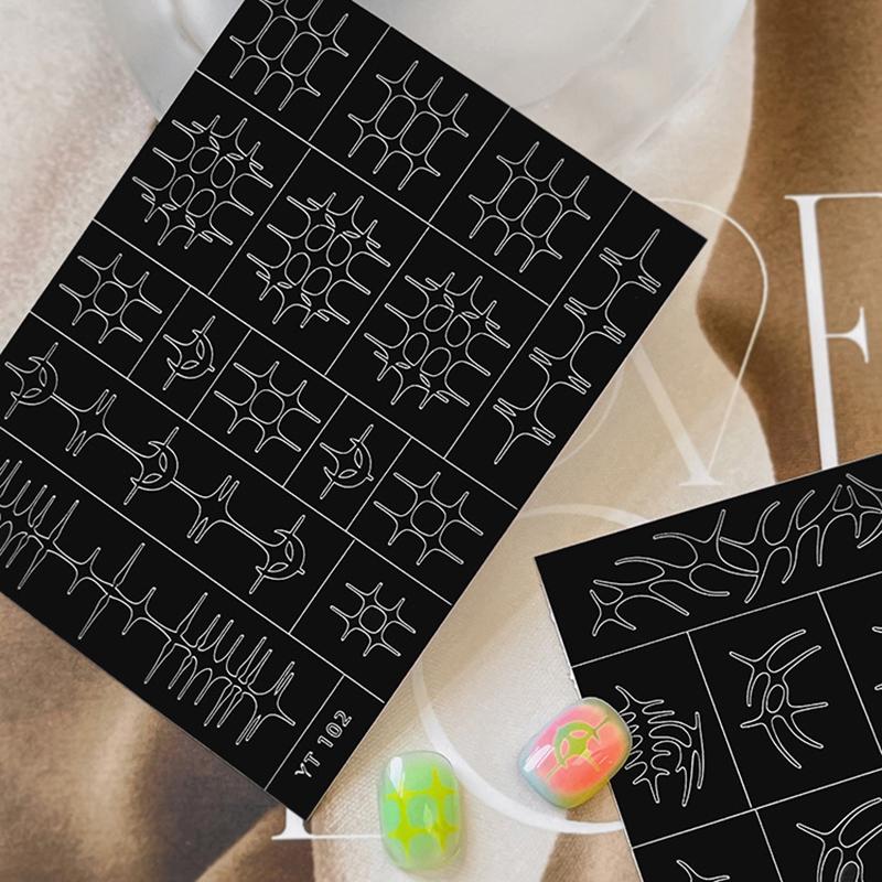 1 Sheet Airbrush Stencil For Nails Stars Moon Fishbone Pattern Hollow Nail Sticker Templates For French Nail Manicure Stickers