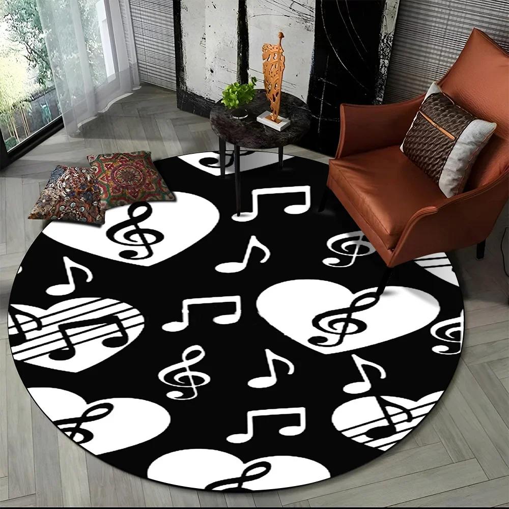3D Musical Note Piano Art Round Carpet Rug for Living Room Bedroom Child Playroom Chair Decor,Pet Area Rug Non-slip Floor Mat