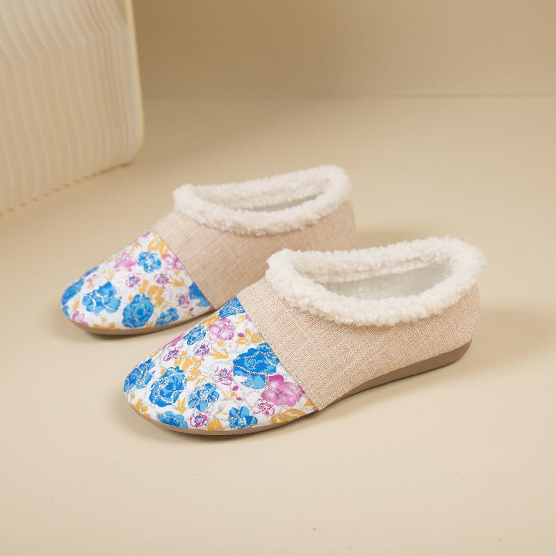 

2025 зима новые хлопковые туфли на плоской подошве для дома, обувь для мамы среднего и пожилого возраста, теплые замшевые туфли-однопедальки из хлопка 41 синий