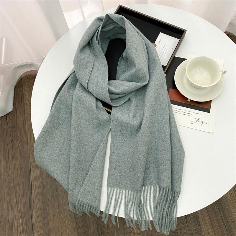 Winter Warm Women Scarf Cashmere Solid Color Shawls Thick Neckerchief Hijab Wraps Tassls Pashmina Foulard Headband