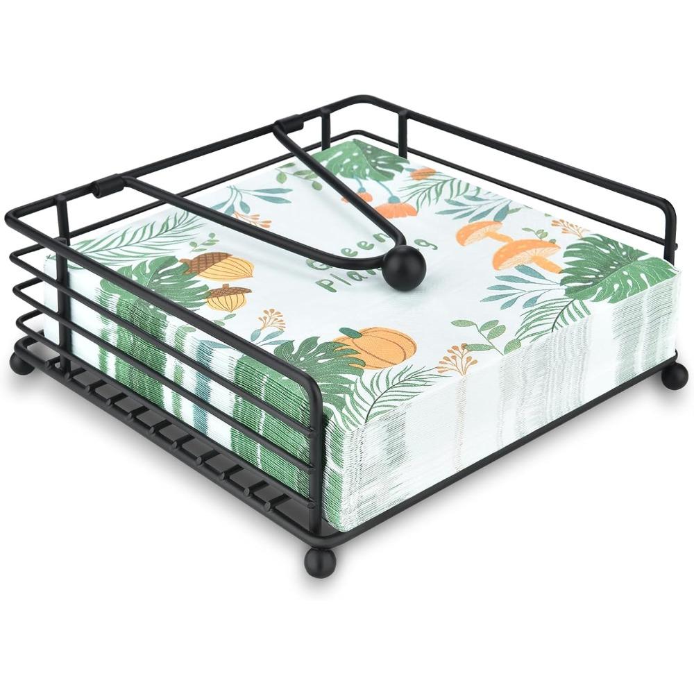 Napkin Holder for Table Kitchen - Modern Flat Napkin Dispenser for Home Outdoor Dining, Paper Napkin Holders with Weighted Arm