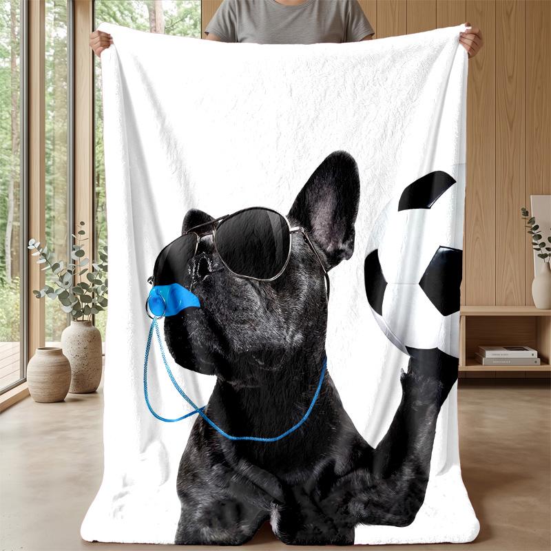 Sunglass Dog Holding Soccer Ball Theme blanket Lightweight Warm Flannel Blanket Decorative Throw Blanket for Home Decoration