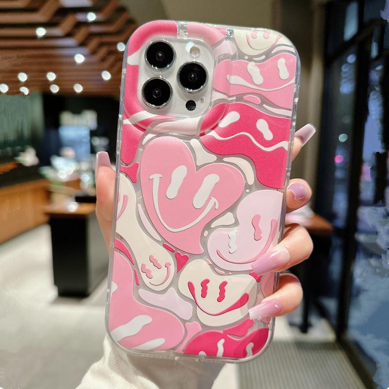 Minimalist Pink Heart-shaped Smile Phone Case for Samsung Galaxy A55 A15 A53 A52 A14 A54 S24 S23 Ultra S22 Plus S21 S20 FE Cover