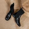 Elastic Socks Boots Knitted Short Boots 2025 New Autumn and Winter Retro Brown Low-heeled Medium Boots Square Head Thick Heel Thin Boots