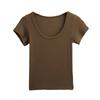 Modal low u-neck threaded front shoulder short-sleeved women's t-shirt summer women's clothing high-end Korean Spice Girl bottoming slim top