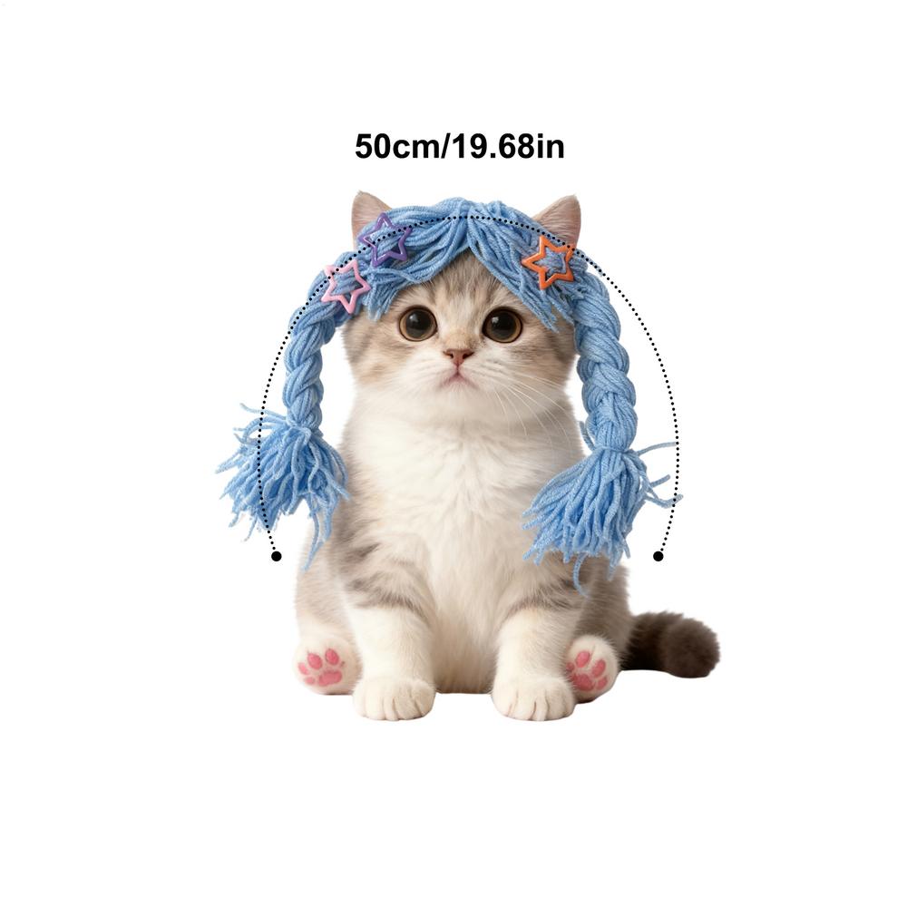

Dog Wigs Soft Braid Pet Supplies Puppy Costume Wig Hair Clips For All Breeds Puppy Kitten Home Photoshoot Role-Play Christmas синий