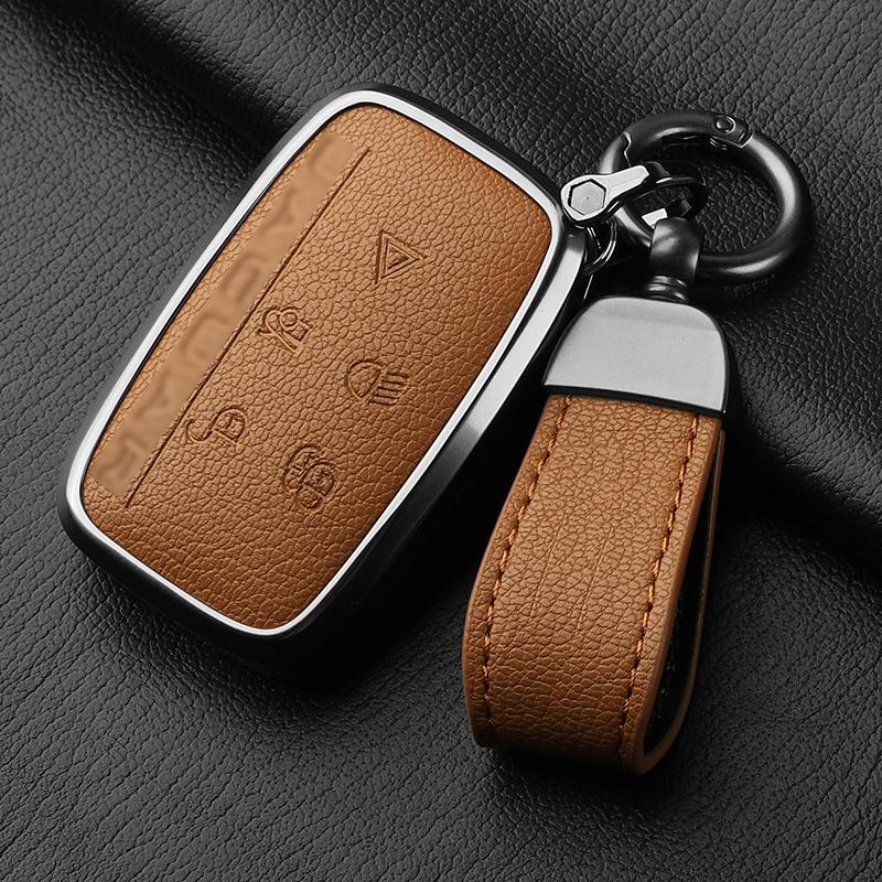 Aluminiumlegierung Ziegenleder Auto Schlüsselhülle Abdeckung für Jaguar JLR XF XJ XE XJL XFL I-PACE E-PACE F-Pace Auto Schlüsselhülle Schutz Fob