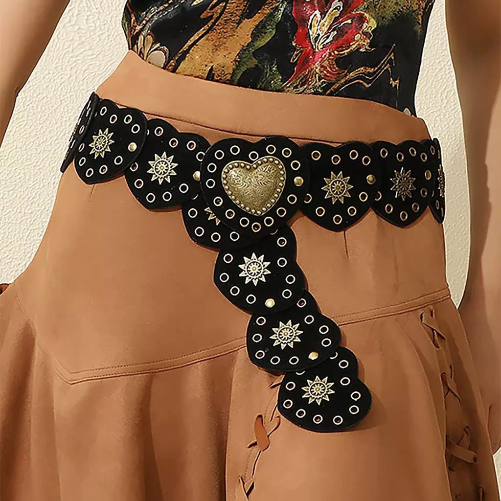 Retro Western Cowboy Bohemia Herz Gürtel Damen Kleid Pullover Street Style Nieten Riemen