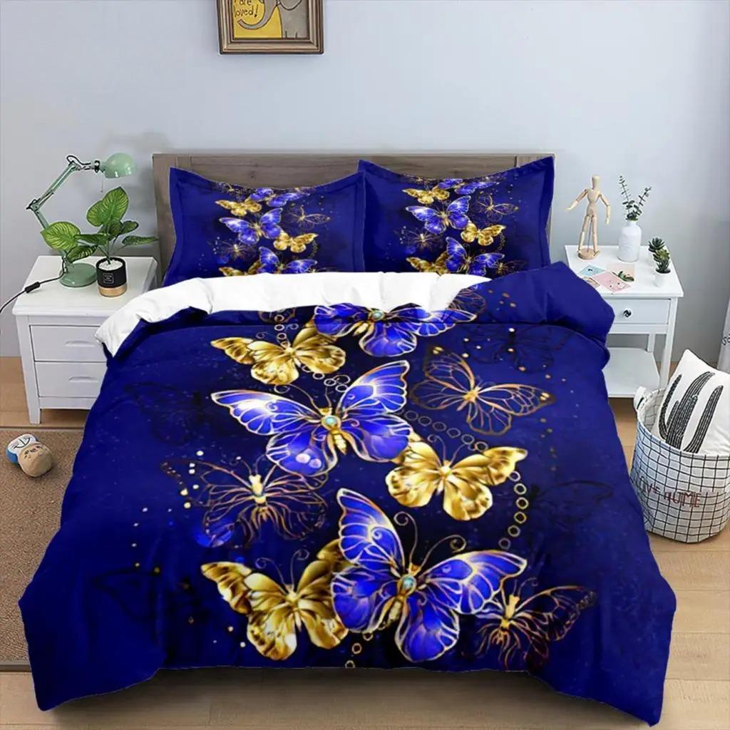 Butterfly Duvet Cover Set Polyester 3D Purple Butterfly Bedding Set Dreamy Night Butterfly Quilt Cover King Size Comforter Cover
