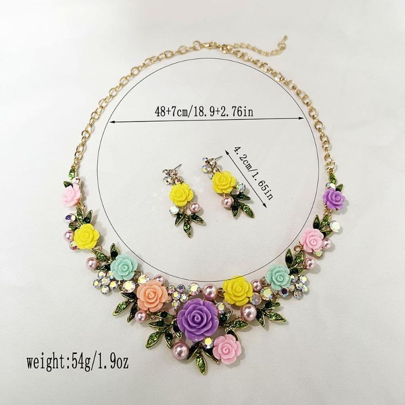2026 Romantisches Rosenblüten Schmuckset Choker Halskette Ohrstecker für Damen Hochzeitsfeier Valentinstagsgeschenk
