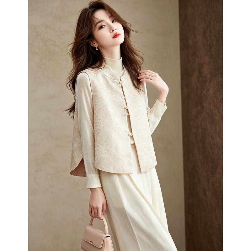 D.F.DEAR New Chinese Style Jacquard Stand Collar Vest for Women