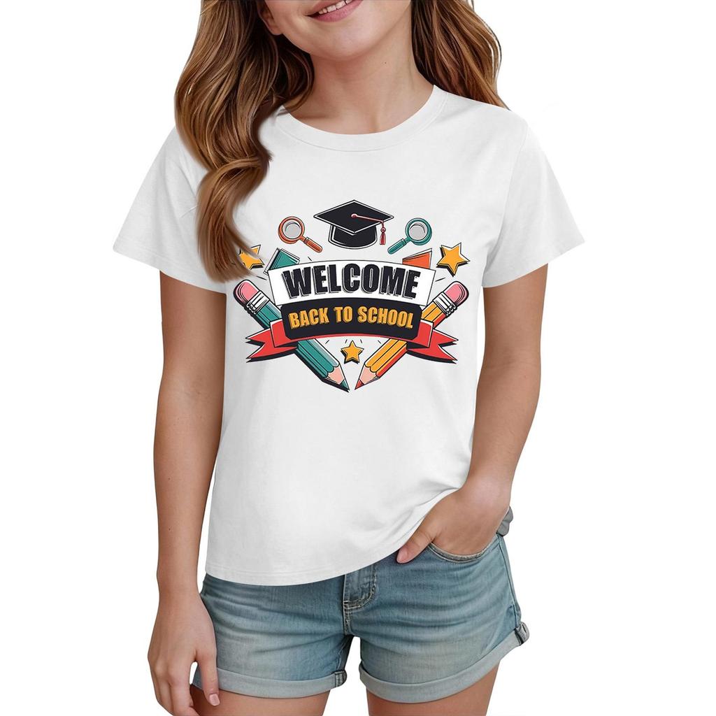 Kids Back To School T Shirt Short Sleeve Casual Tee Top with Round Neck and Printed Design for Boys and Girls Suitable for Everyday Wear