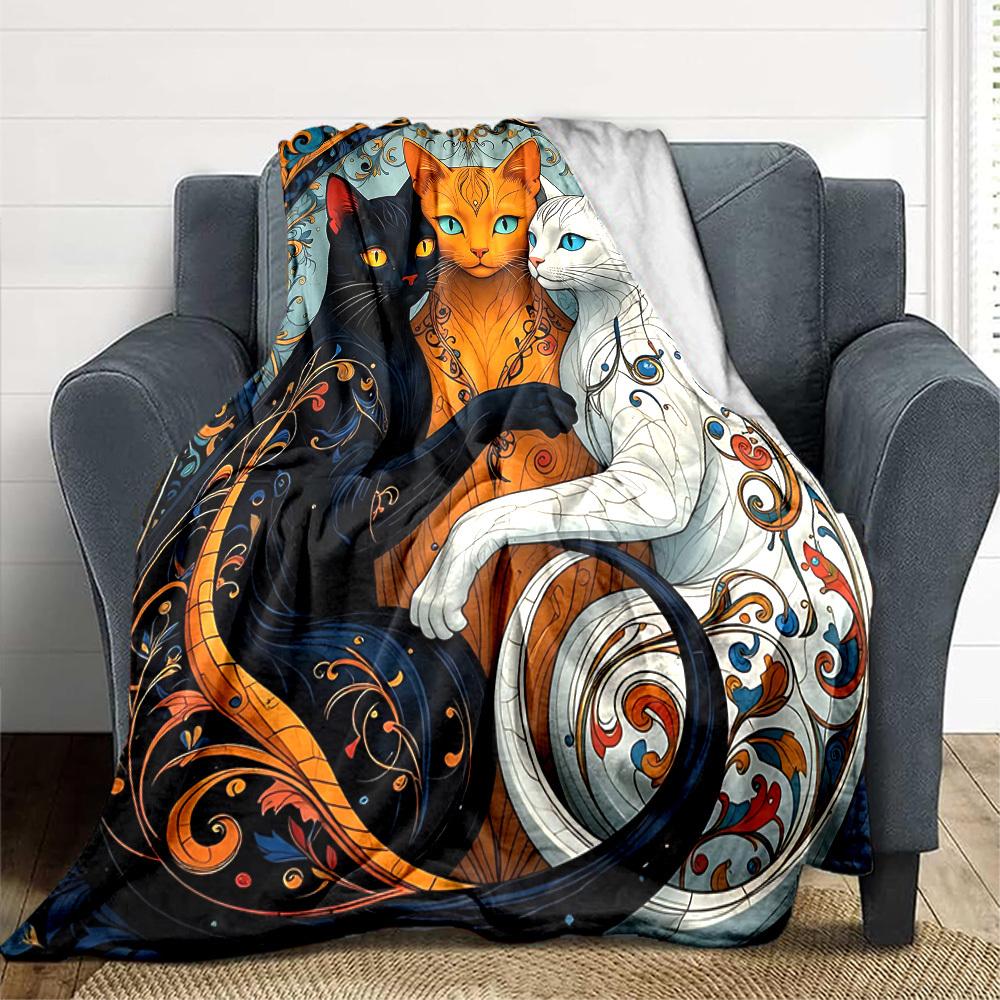 1pc Cat Artwork Blanket Lightweight Flannel Blanket Throw Blanket For Sofa, Bed, Travel, Camping yy2509026216 75x90cm