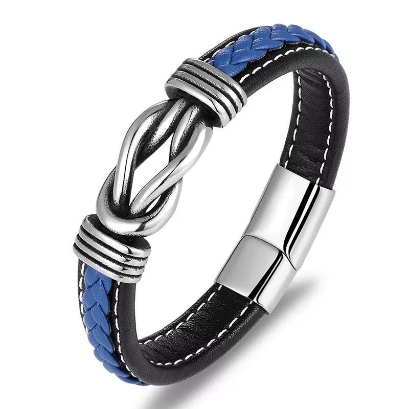 Jewelry Simple Two-color Leather Men's Bracelet Stainless Steel Magnet Buckle Trend Bracelet Creative Accessories