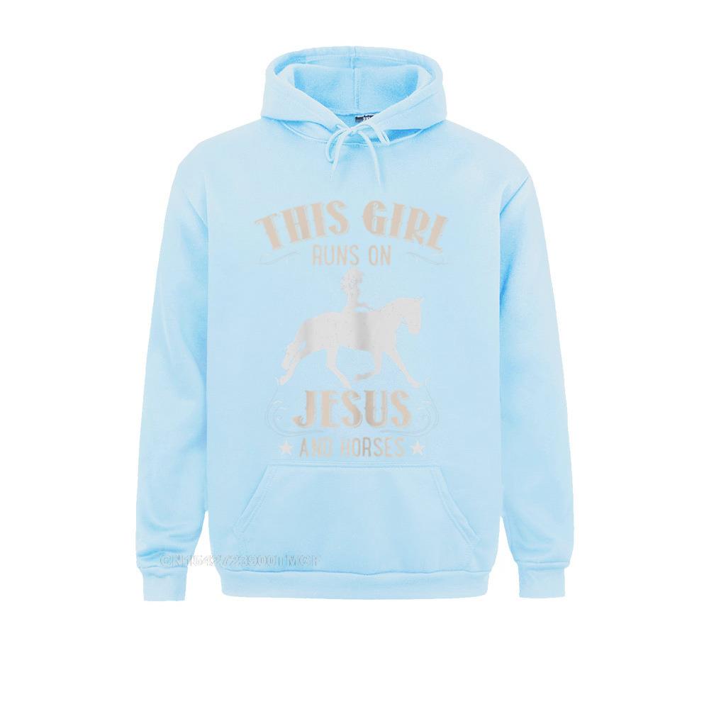 Fitted Women's Sweatshirts This Girl Runs On Jesus And Horses Hoodie For Religious God Hoodies Long Sleeve Hoods Slim Fit