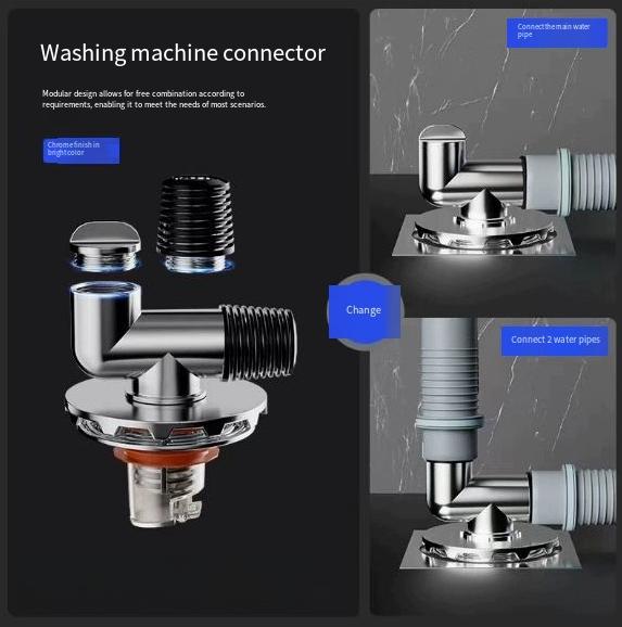 Household Bathroom Floor Drain Anti-odor-overflow Three-way Washing Machine Deodorant Three Head Drain Pipe Special Joint