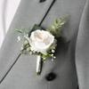 White Rose Boutonniere And Wrist Corsage Set European Rustic Silk Flower for Bride Bridesmaid Groom Groomsman Wedding Party Decor