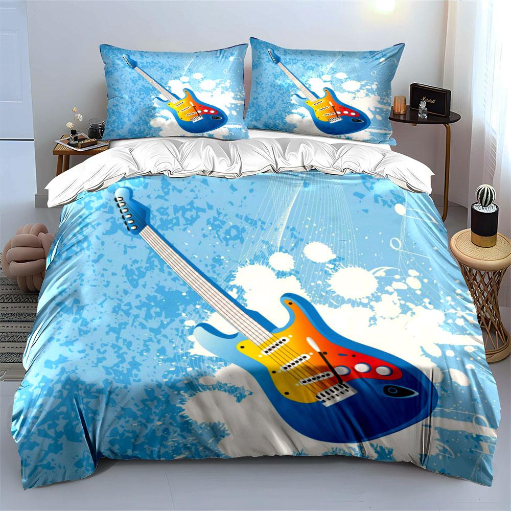 Colorful Guitar Art Decor Set Multiple Sizes Kid'S And Adults' Bedroom Exquisite 3Pc Bedding Set, Gift