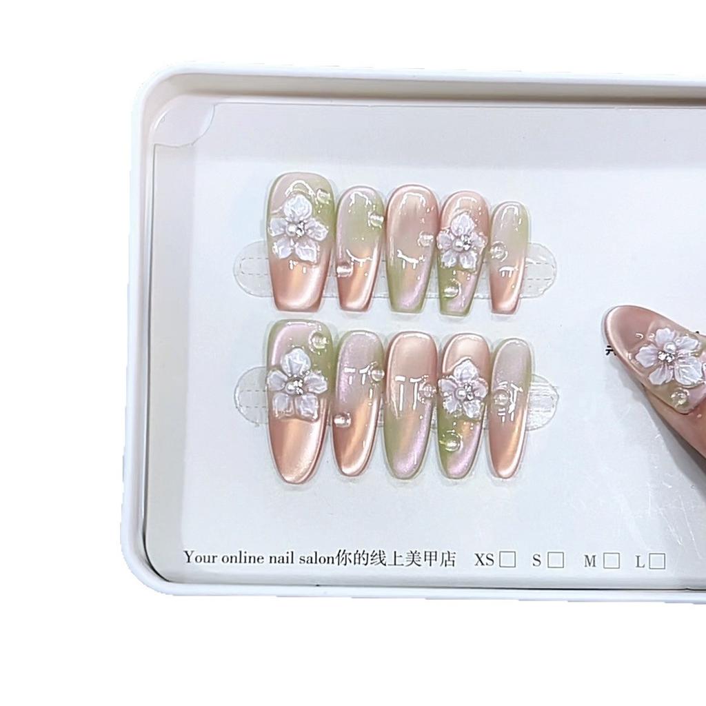 Pure Hand-kneaded New Spring Flower Three-dimensional Five-petal Flower Light Metering Cat Eye Temperament Nail Patch