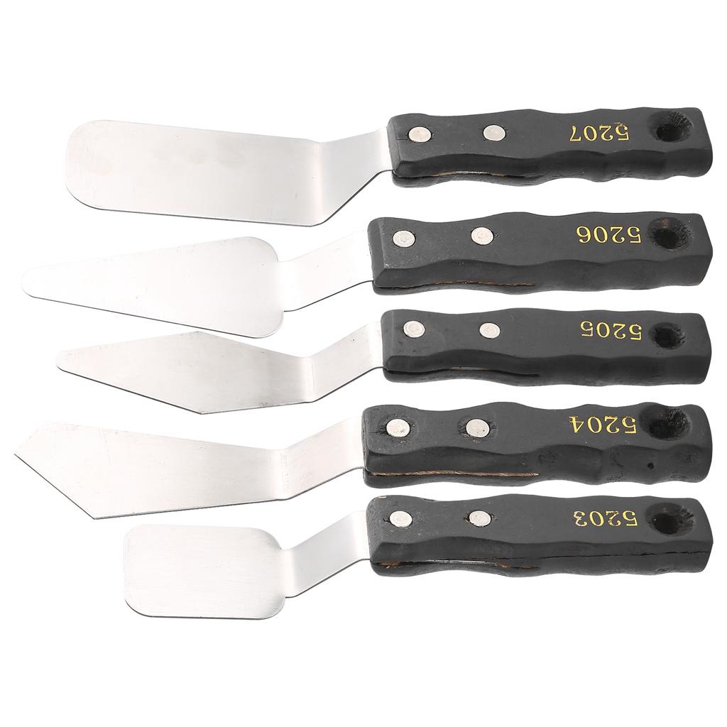 5pc Palette Knives Spatula Black Wood Handle Stainless Steel Oil Acrylic Paint Artist Knife