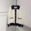 Little Coco French Style Contrast Wool Knit Cardigan Sweater - Casual Women's Top with New Design Sense.