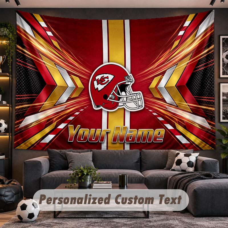 Wall Hanging Tapestry Custom NameKansas City Chiefs Pattern Personalized Printed Fabric Wall Decor