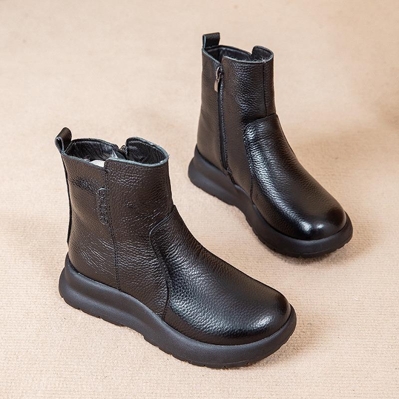 Zima nowe skórzane buty Martin damskie z bocznym zamkiem płaska podeszwa obcas ze spadkiem buty bawełniane dla mamy casualowe ciepłe buty śnieżne damskie