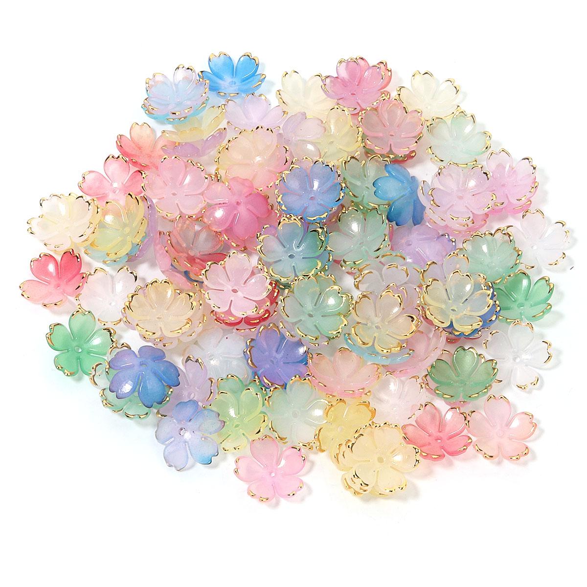 

50pcs/lot Colored Acrylic Beads Gold Edges Flower Shapes Loose Spacer Beads For DIY Exquisite Bracelet Earrings Jewelry Supplies
