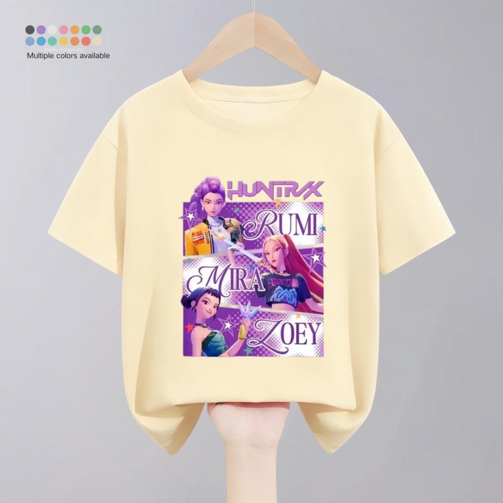 Solid Color Simple Fashion Kids Huntrix T-shirts Tops Short-sleeved Children's Clothing Korean Popular Cartoon Tshirt 1-11 Age