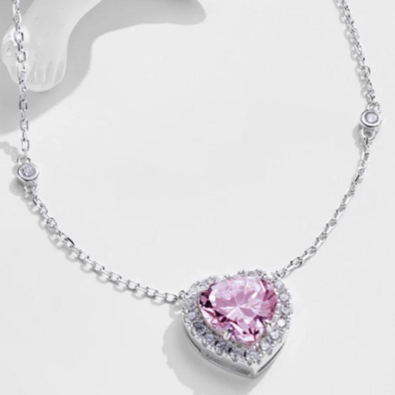 Genuine Sterling Silver 10mm Heart Cubic Zirconia Pendant Necklace Adjustable Chain Jewelry Gift for Women Valentines Day