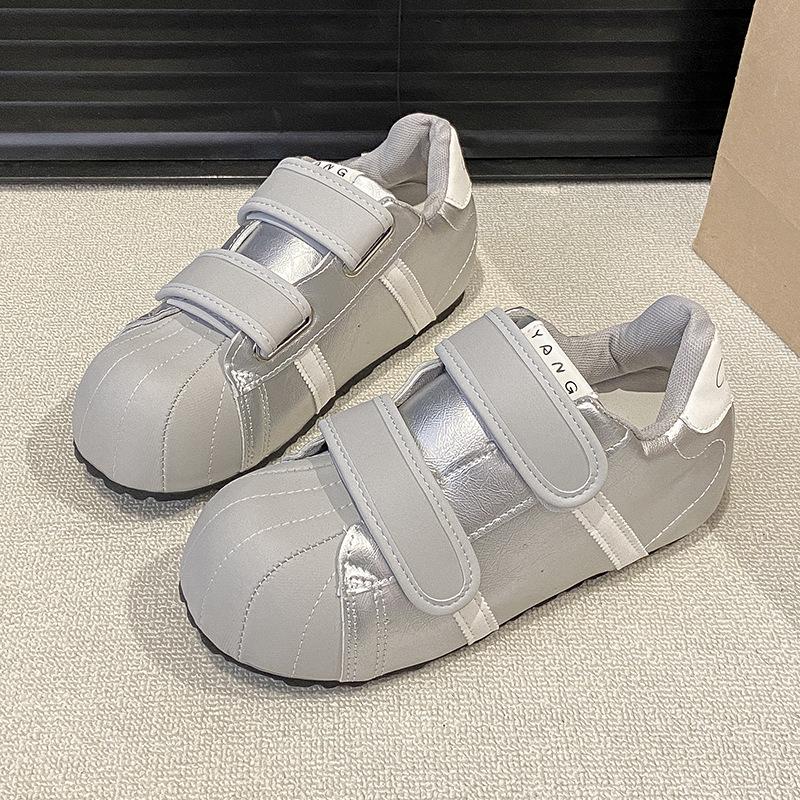 

Красные ретро кроссовки на липучке, нескользящие, легкие, 2025 новая осень, универсальные, на толстой подошве, тренировочные кроссовки Forrest женские 40 серебряный