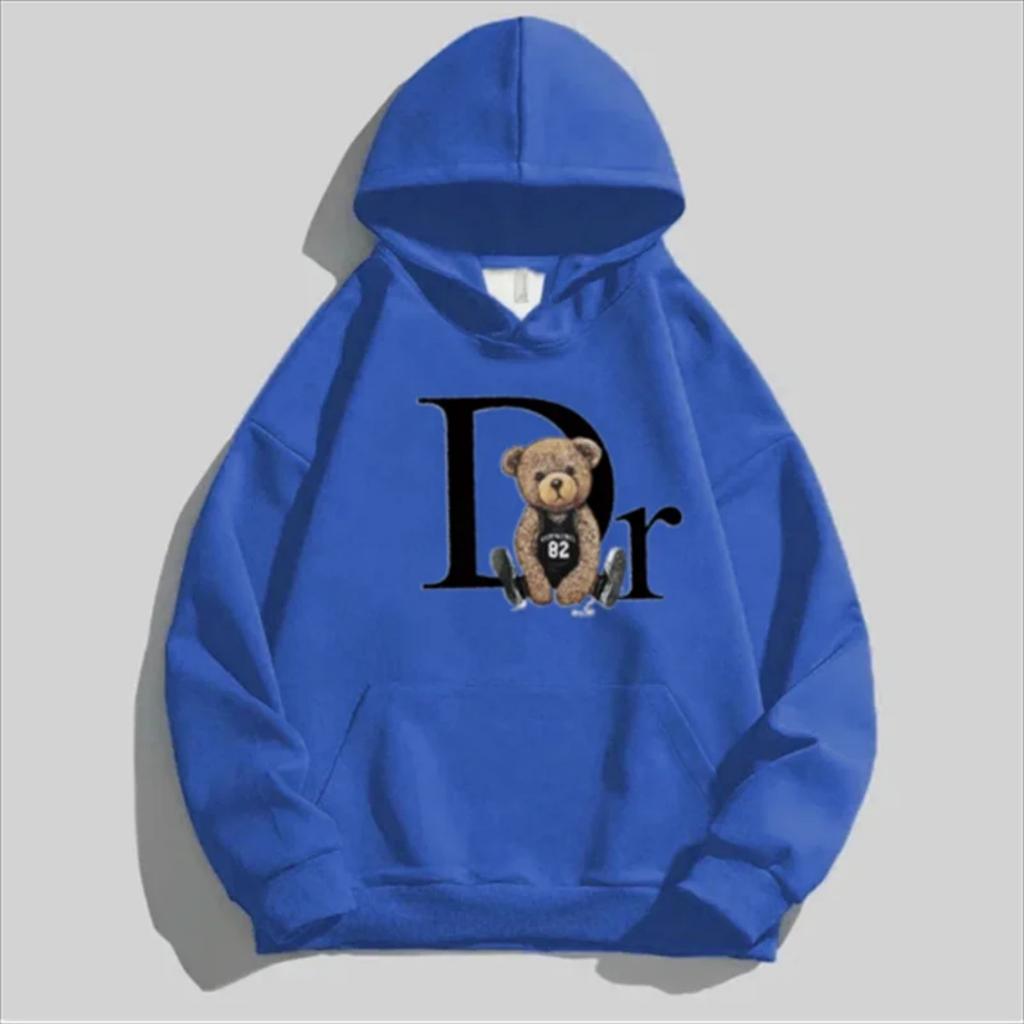 Unisex Letter Bear Print Hoodie, Pulôver Casual, Moda Natalícia, Solto Street Wear