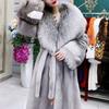 Høst og vinter imitasjon minkkåpe pelskåpe dame lang pelskåpe imitasjon revepelskrage stor størrelse high-end bomullsklær
