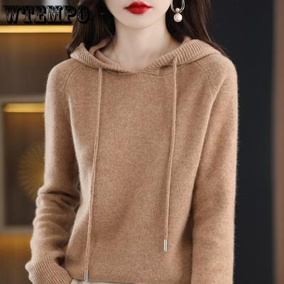 Hooded Knitwear Women's Solid Color Knitwear Loose Hooded Sweater Solid Color Base Sweater Casual Sweater Autumn/Winter