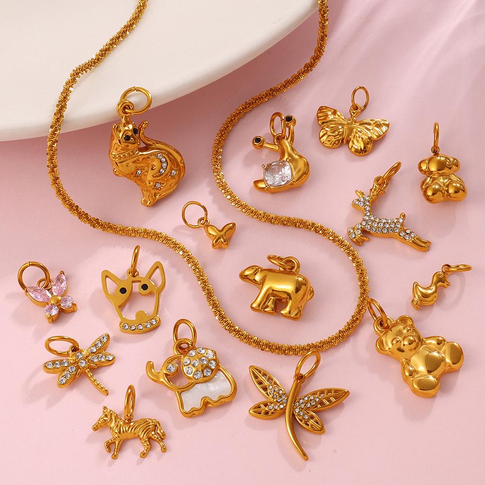 Exquisite Small Animal Series Pendant Stainless Steel Rhinestone Zircon Elephant Butterfly Diy Accessories