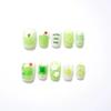 Ice Translucent Green Apple Glitter Press-On Nails with Cat Eye Art Stickers