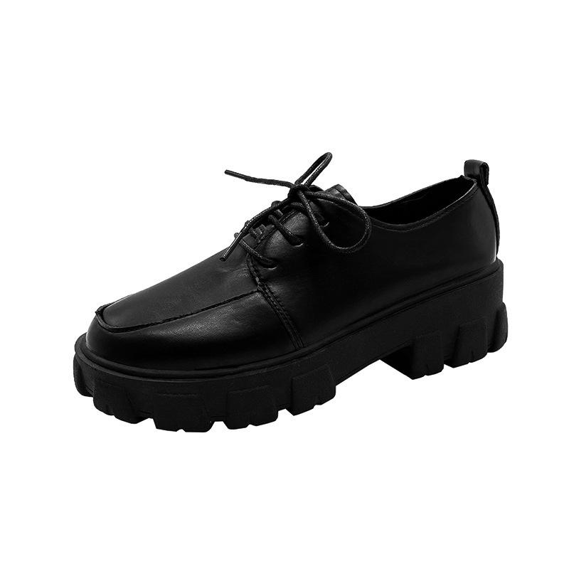Small leather shoes autumn new lace-up black platform muffin single shoes women