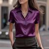 Moda e eleganza femminile in raso europeo e americano, camicia bianca in raso con scollo a V e maniche corte, temperamento da pendolare, vestibilità slim
