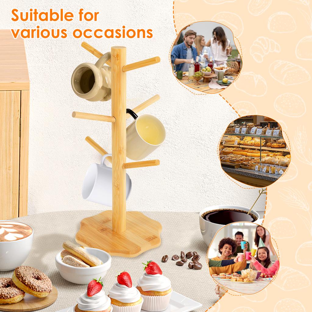 2Pcs Wooden Mug Hanging Display Rack Drinkware Shelf With 6 Hooks Tree Shape Coffee Tea Cup Storage Holder Stand Tumbler Holders