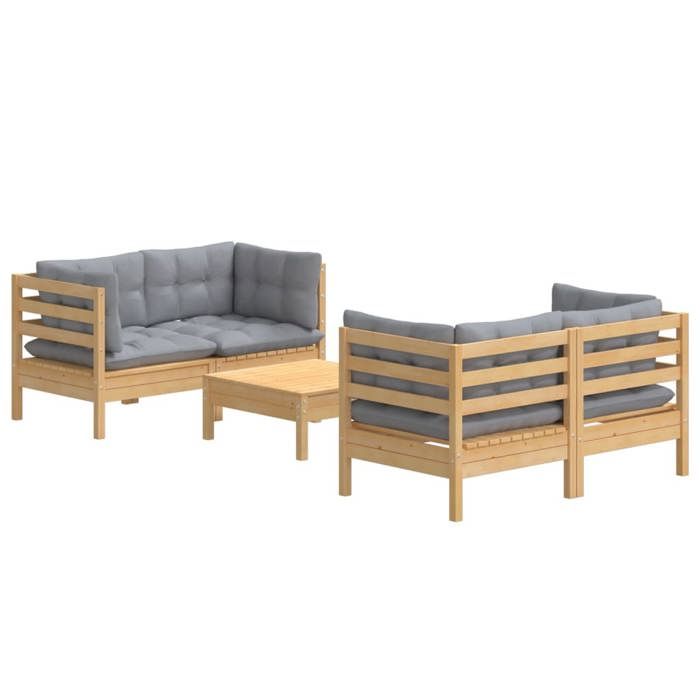 VidaXL Bois de Pin Salon de Jardin 5 pcs avec Coussins Mobilier de Patio Meubles d'Extérieur Mobilier de Jardin Meubles de 3096021
