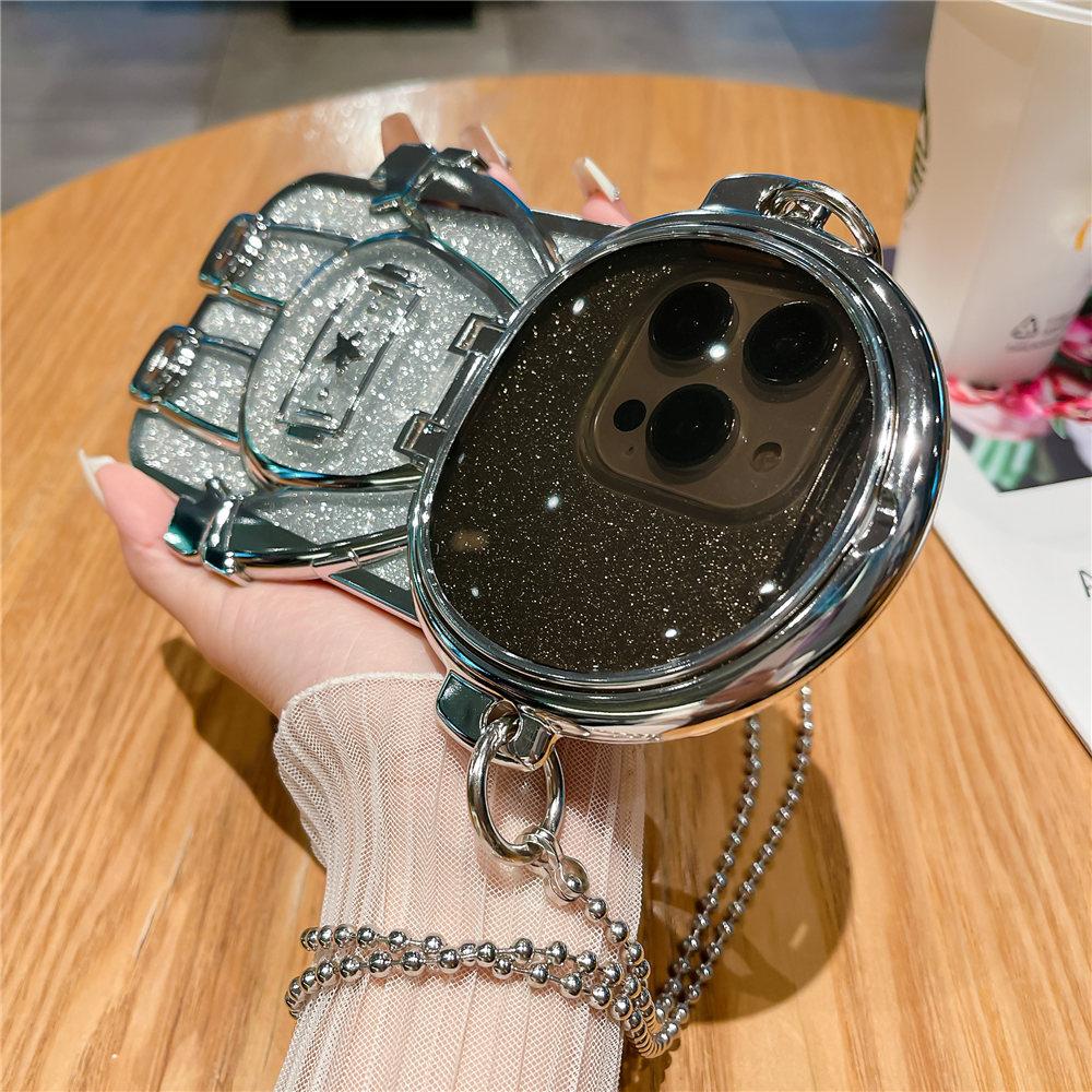 3D Astronaut Mirror Makup Clear Crossbody Phone Case For iPhone 16 15 14 Plus 13 12 11 Pro Max Glitter Shockproof Cover