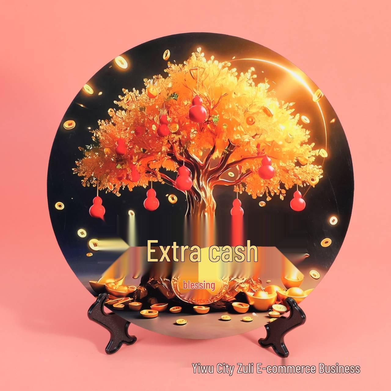 

Prosperity & Blessings Decorative Painting - Entrance Cabinet Ornament for New Home or Housewarming Small Diameter 15cm