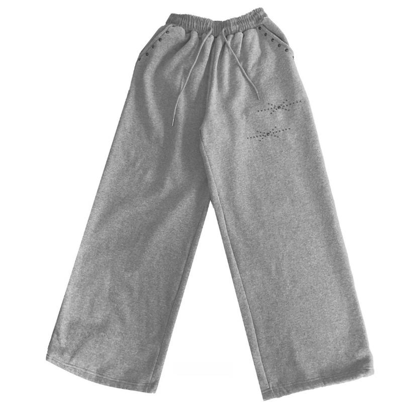 Retro Street Nieten Elastischer Bund Weiter Bein Herren und Damen Locker Schlank Lässige Hosen