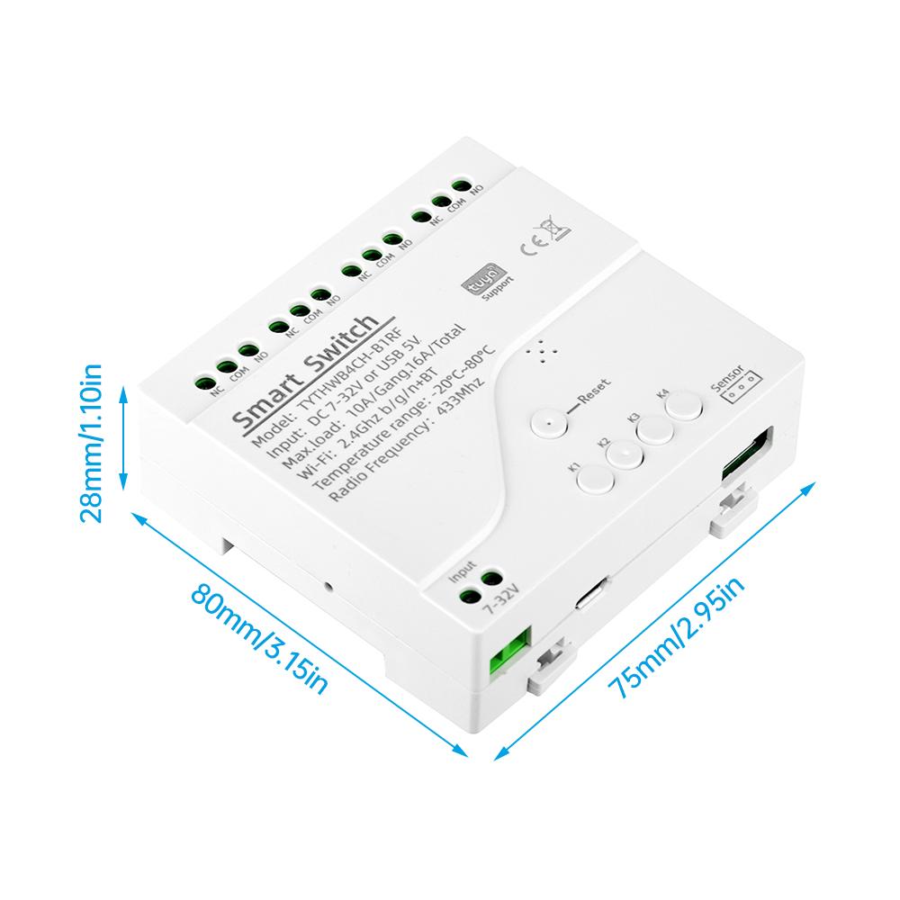 DC 7-32V Tuya Smart WiFi 4 Channel Relay With Temperature Humidity Sensor Passive Dry Contact Switch Alexa Alice Compatible