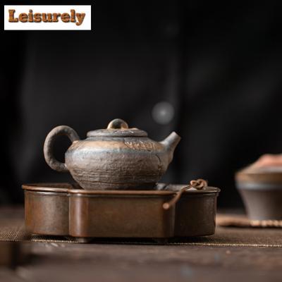 100ml Retro Gilded Iron Glazed Teapot Japanese Crude Pottery Pot Traditional Tea Soaking Kettle Flower Tea Cafes Ornaments Gifts
