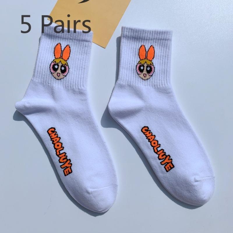 5 Pairs of Socks Men and Women Mid-calf Cute Tide Hip Hop Skateboarding Sports Cartoon Short Cotton Socks