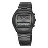 Unisex Retro Digital Wristwatch Dual-Display Stainless Steel Strap Men's Wristwatch with Backlight Calendar Date Month Year Day