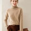 Cashmere Women's High-Neck Diamond Pattern Knit Sweater - Thickened Base Layer for Autumn/Winter Fashion
